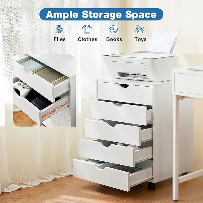 OLIXIS 5 Drawer Mobile File Cabinet Under Desk Storage Organization - Image 6