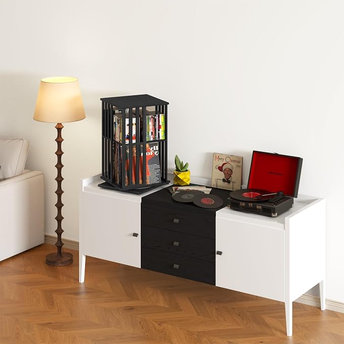 YOWOS Rotating Bookshelf Tower, 360° Display Spinning Bookcase, Bamboo - Image 9