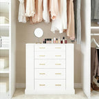 Drawer Dresser with LED Lights and Open Shelves, Modern Tempered Glass Top - Image 4