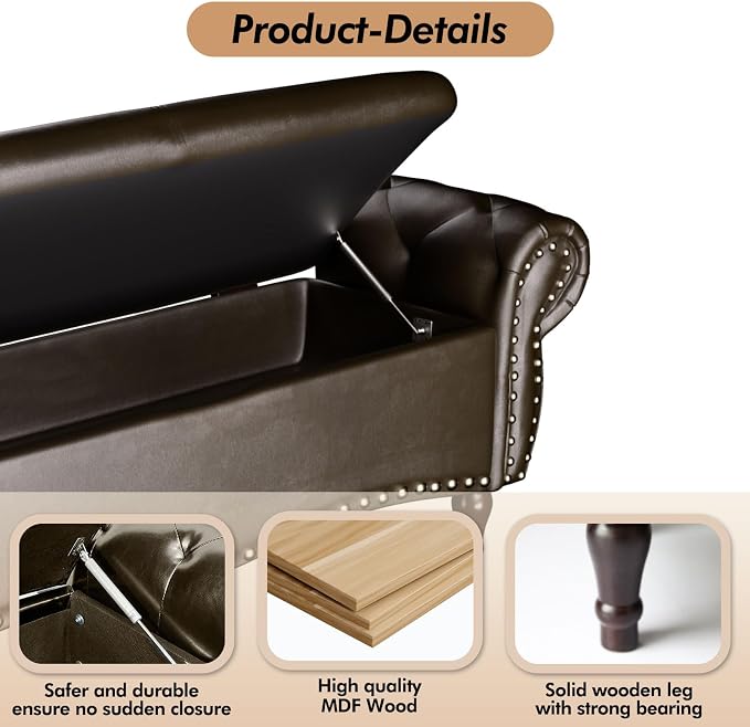 ZZW Storage Ottoman Bench, Tufted Bed Benches - Image 4