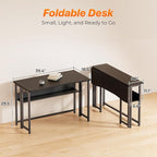 Huuger Folding Desk with Storage Shelf, 39.3 Inch Foldable Computer Table - Image 2