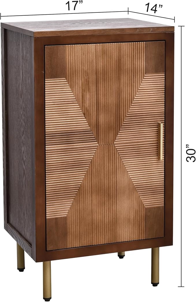 eHemco Modern End Table with Storage, Two-Toned Ribbed Parquet Design, Antique - Image 3