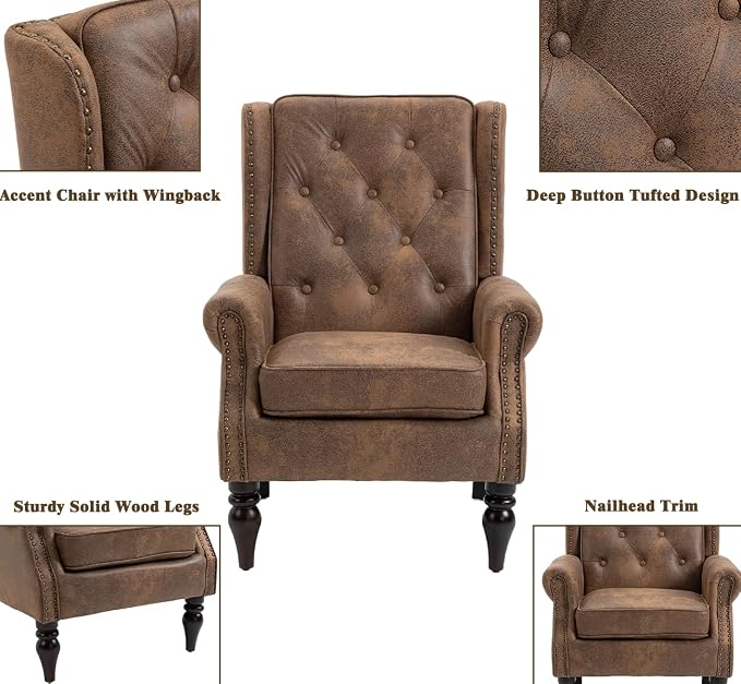 Mid-Century High Wingback Chair, Microfiber Accent Chair Armchair - Image 4