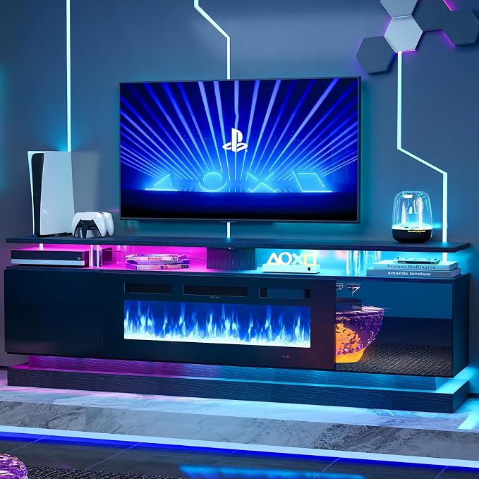 2-Piece Modern Living Room Table Set, Includes High Gloss 70" Fireplace TV - Image 4