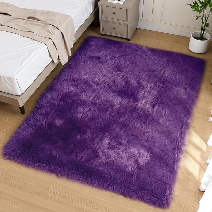 Goolela Purple Area Rug 5x7 Fluffy Fuzzy Furry Carpet by Goolela