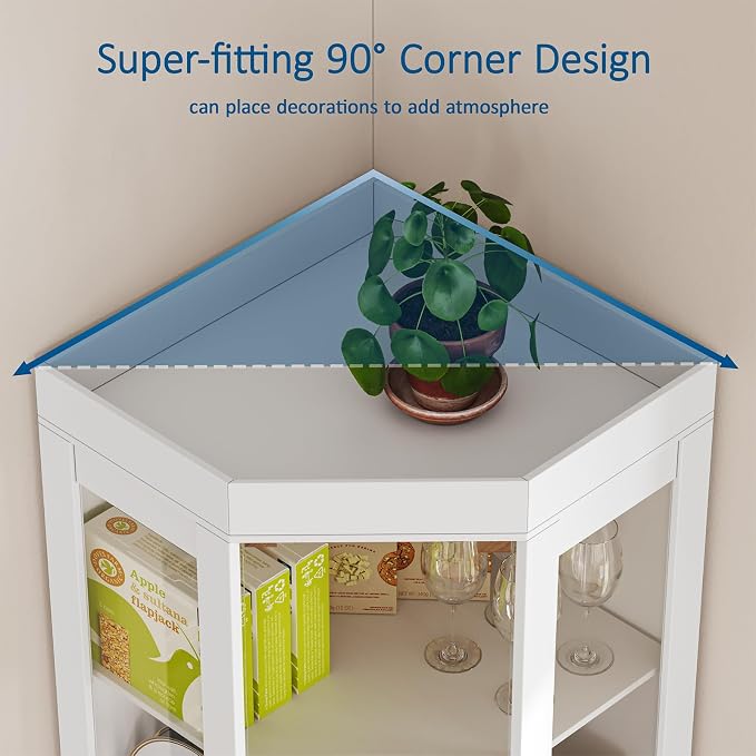 70''H Tall Corner Cabinet with Glass Doors, Farmhouse Storage Cabinet with 4 - Image 6