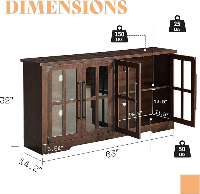 AMERLIFE Farmhouse 63" Buffet Sideboard Cabinet - Image 2