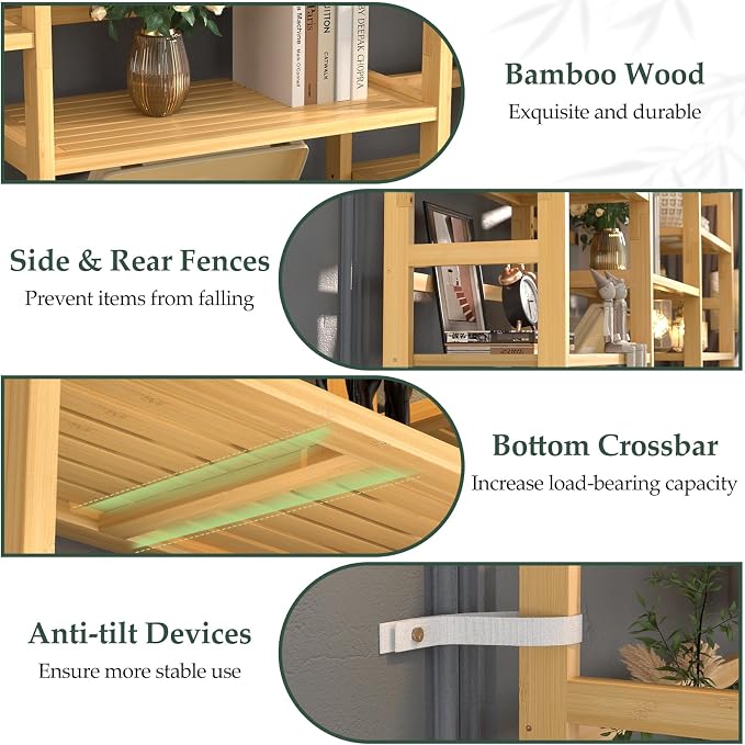 Homykic Bamboo Bookshelf, 71” Tall Triple Wide Bookcase - Image 8