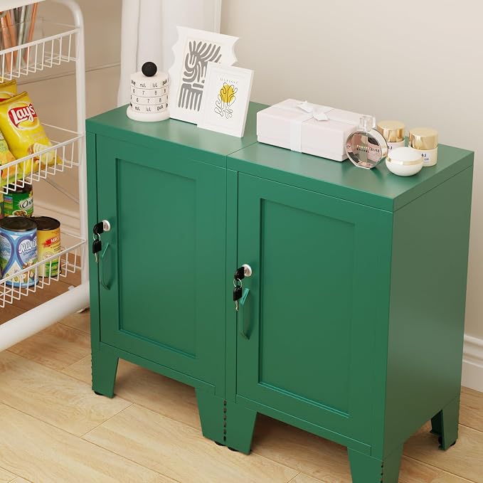 ALBAD Metal Nightstand with Lockable Cabinet, Compact Mini Locker Bedside Table - Image 7