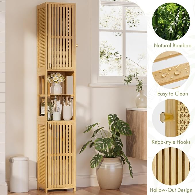 Amazer 70'' Tall Bathroom Storage Cabinet Bamboo, Narrow Storage Cabinet - Image 3