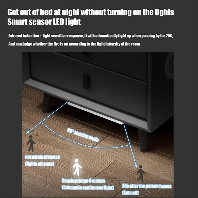 Smart Bedroom Nightstand with Fingerprint Lock and Adjustable LED Lights - Image 7