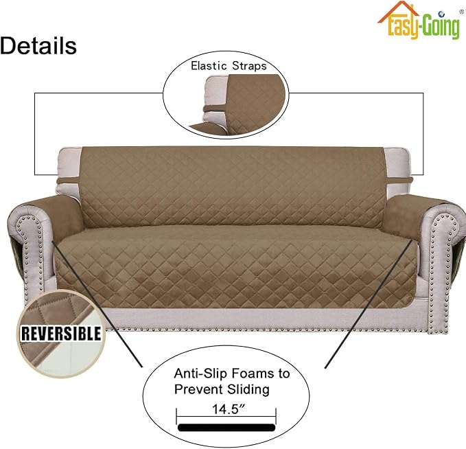 Easy-Going Reversible Couch Cover, 4 Seater Sofa, Camel/Ivory | XX-Large Sofa - Image 3