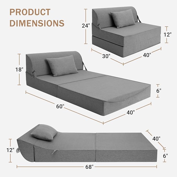 BeBen Folding Sofa Bed Chair, Convertible Sleeper Chair Futon Couch, Foldable - Image 2