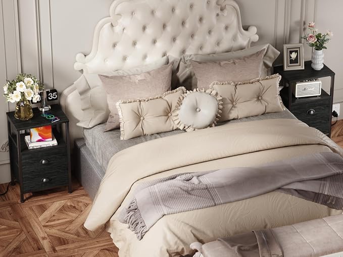 Furologee Nightstands with Charging Station, End Table with LED Lights - Image 8