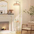QIYIZM Gold Floor Lamp with Table and Shelves - Image 5