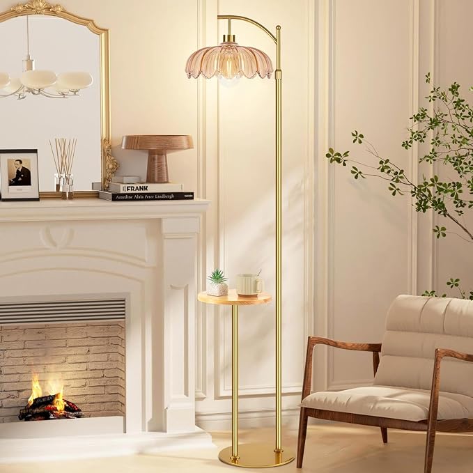 QIYIZM Gold Floor Lamp with Table and Shelves - Image 5