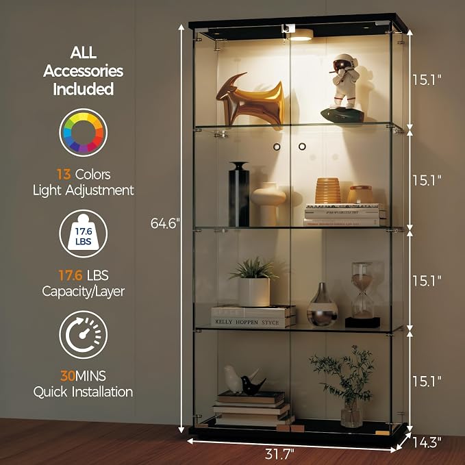 IDEALHOUSE Tempered Glass Display Cabinet - Image 2