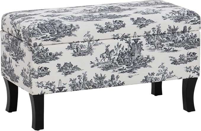 Linon Stephanie Black and White Toile Fully Upholstered Bench by Linon
