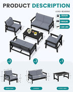 SERWALL HDPE Patio Furniture Set, 5 Piece All Weather Wood-Like Sectional - Image 8