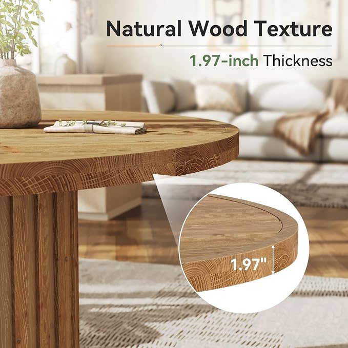 47" Solid Wood Dining Table for 4-6, Farmhouse Round Kitchen Table - Image 4