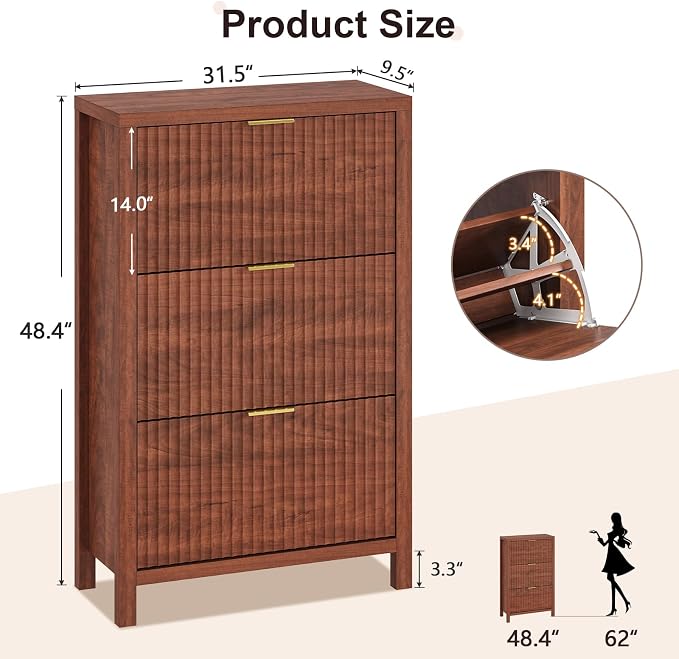 YOMILUVE Shoe Cabinet Storage for Entryway, Fluted Shoe Cabinet - Image 2