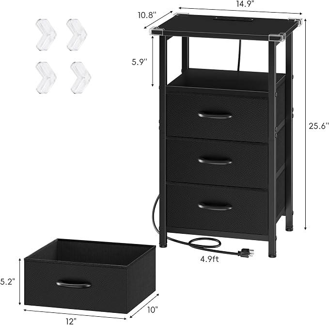 Vagusicc Night Stand with Charging Station, LED Nightstand - Image 3