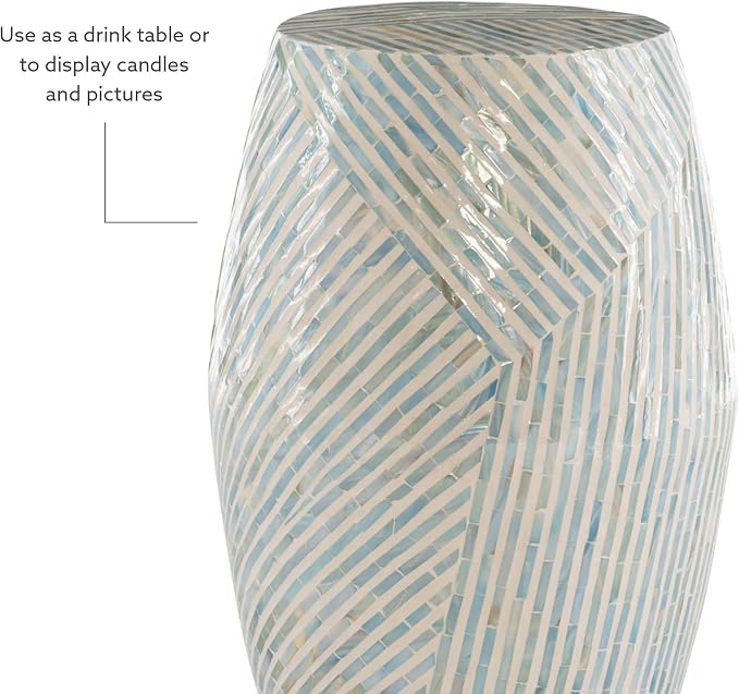 Linon Tylin Ivory and Blue Capiz Drum Accent Table - Image 10