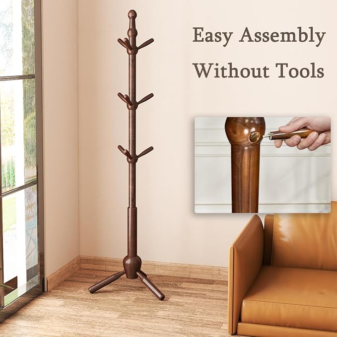 Solid Wood Coat Rack Stand, Vintage Heavy Duty Coat Hanger Stand - Image 6