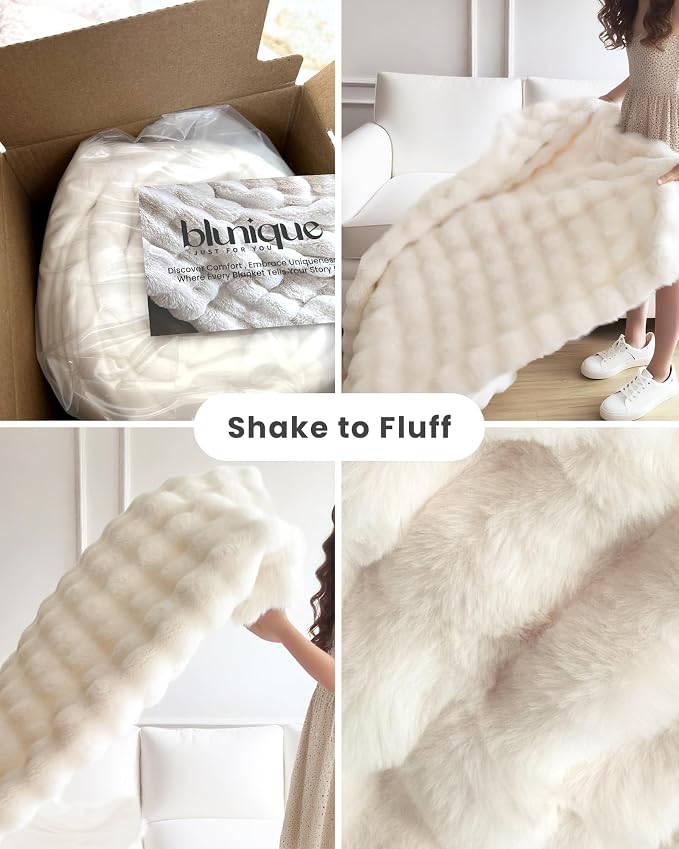 Ultra Soft Cozy Faux Fur Throw Blanket, Fuzzy Plush Thick Bubble Blanket - Image 4