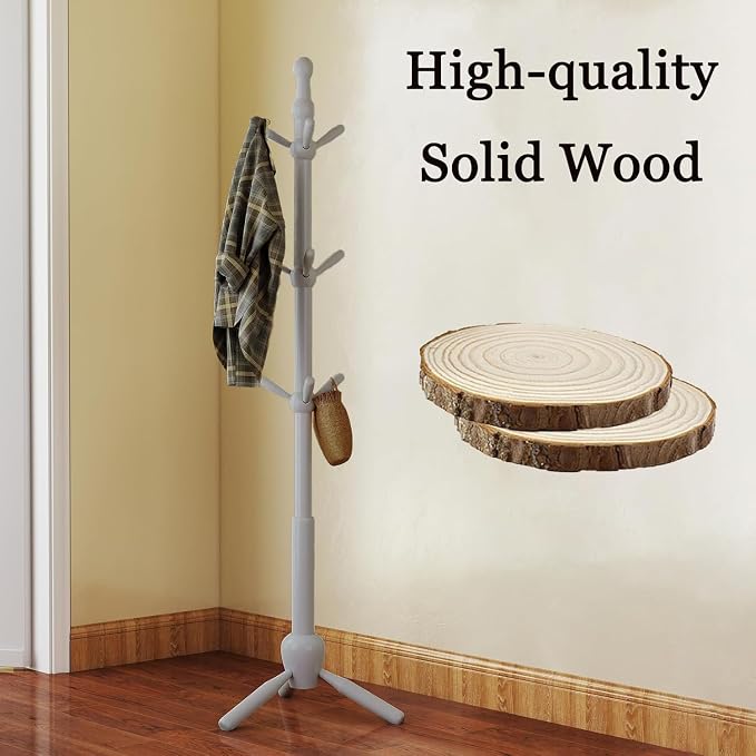 Solid Wood Coat Rack Stand, Vintage Heavy Duty Coat Hanger Stand - Image 2