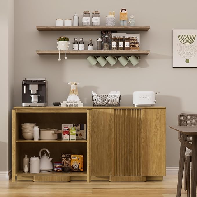 Brafab Buffet Cabinet, Wood Fluted Credenza - Image 5