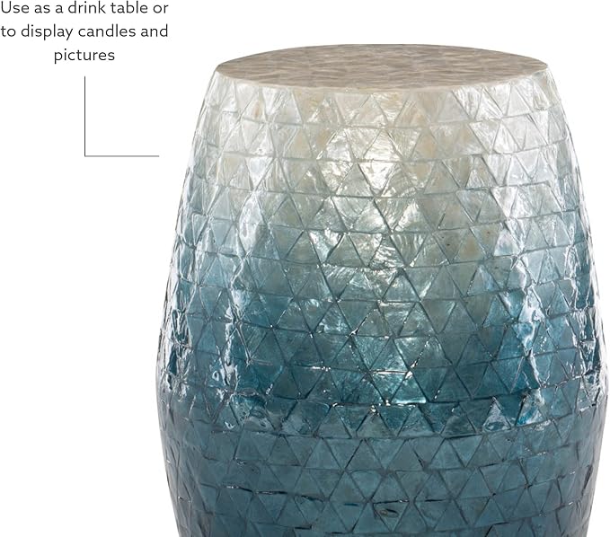 Tylin Ivory and Blue Capiz Ombre Drum Accent Table - Image 7