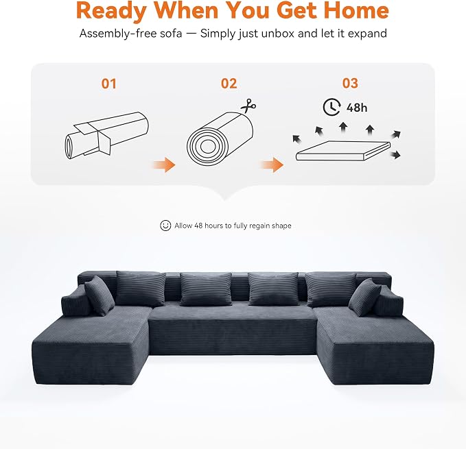 MONVANE 141" U Shaped Cloud Sectional Couch - Image 9