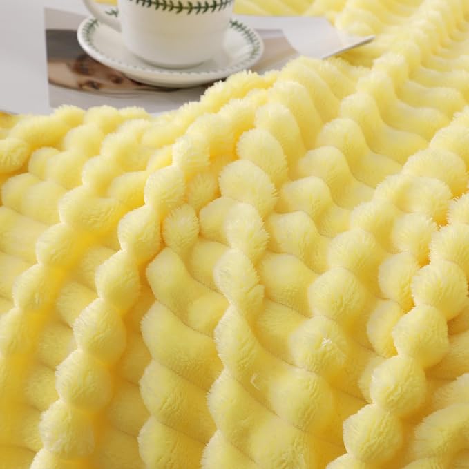 Banana Yellow Throw Blanket for Couch Sofa 50”x60” Striped Design | Fleece - Image 4
