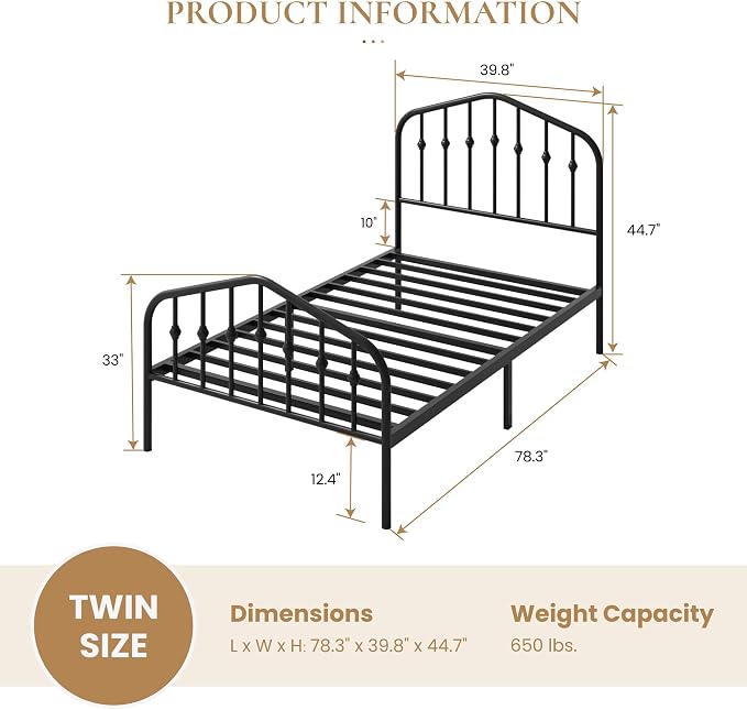SHA CERLIN Twin Size Metal Platform Bed Frame - Image 2