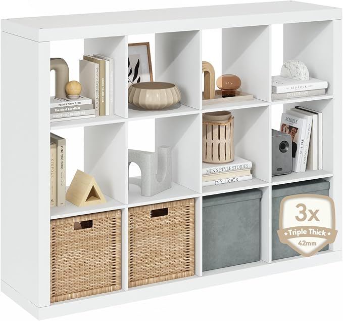 Furinno Cubicle Book Shelf, 12-Cube Bookshelf, Triple Thick Frame Cube Storage by Furinno-FitsYourSpaceFitsYourBudget