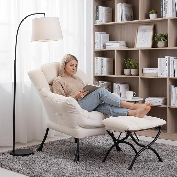 Welnow Lazy Chair with Ottoman, Modern Accent Chair with Armrests and a Side - Image 9