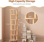 Muwuele Solid Wood Rotating Bookshelf on Wheels, 6 Tier, Round Revolving - Image 2
