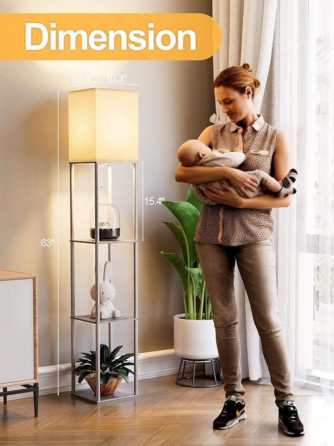 Floor Lamp with Shelves for Living Room Oak Gray, Shelf Floor Lamp with 3 CCT - Image 4