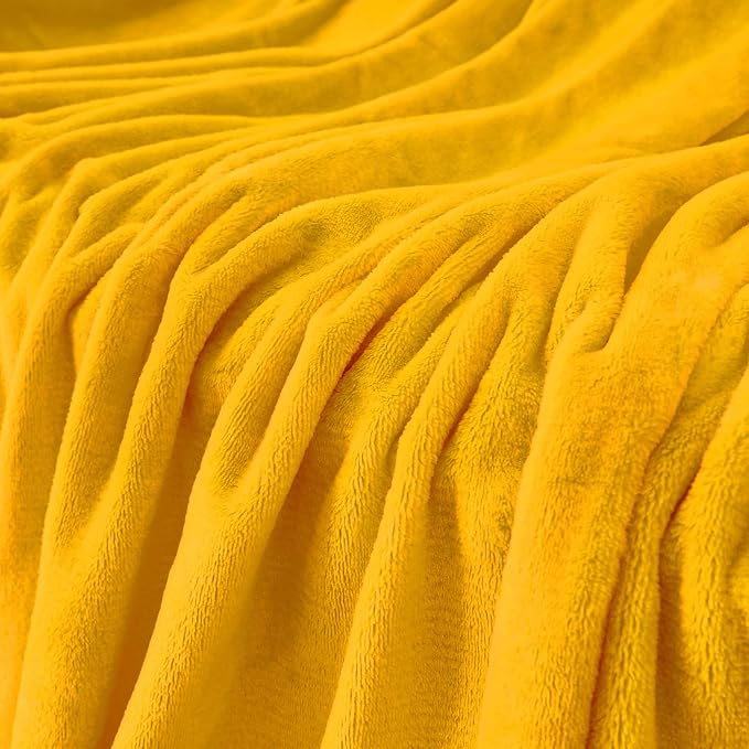 Mustard yellow Fleece Plush Throw Blanket 60"x80"for Couch Fuzzy Cozy | Super - Image 4