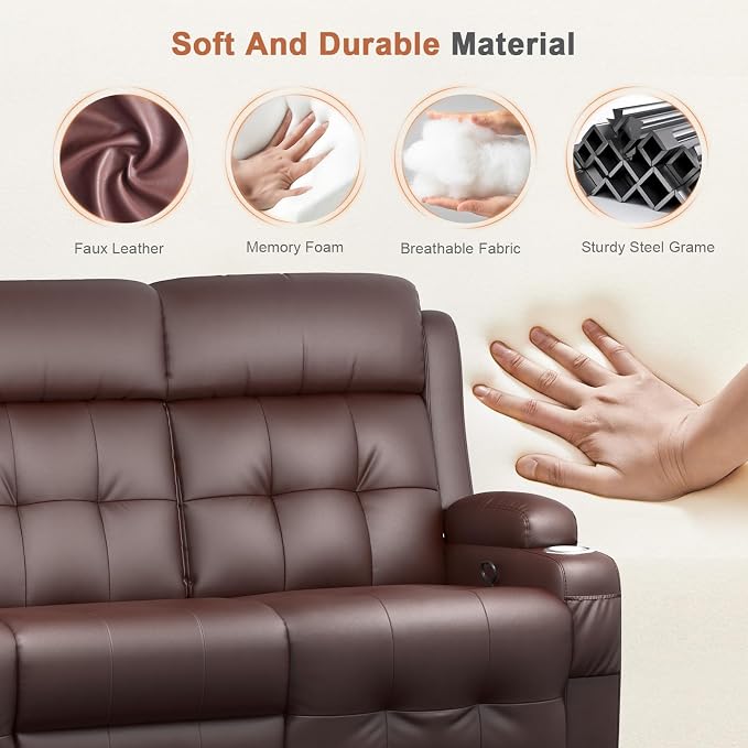 RV Loveseat Recliner Sofa, Built-in Power Strip, Massage Wall Hugger 3-Seater - Image 9