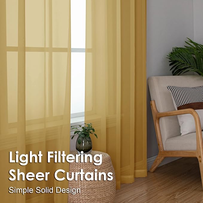 Gold Sheer Curtains 78 Inches Long 2 Panels - Image 4