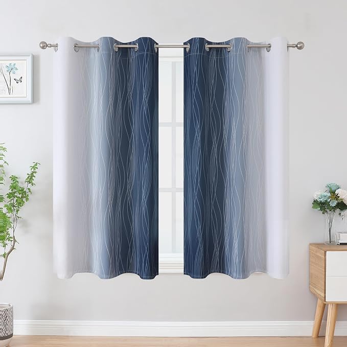 Navy Blue and Greyish White Blackout Curtains - Image 2