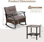Tangkula 3 Pieces Outdoor Rocking Chairs Set, Rattan Heavy Duty Cushioned - Image 9