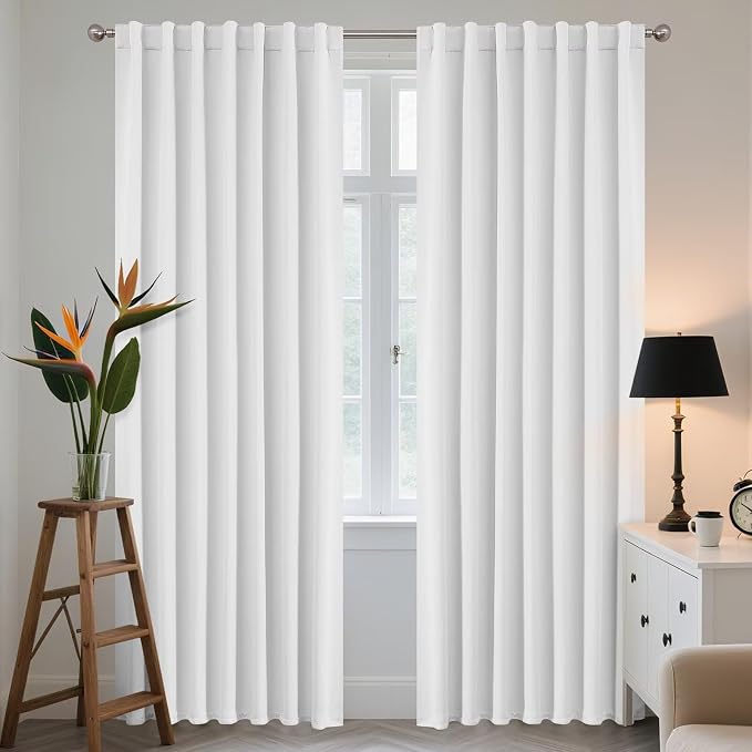 Joydeco 72 Inch 60% Blackout White Curtains 2 Panels, Elegant Semi Sheer by JOYDECO