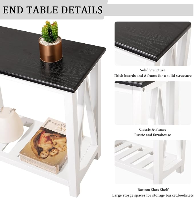 Farmhouse End Side Table Wood Frame Narrow Side Table - Image 6
