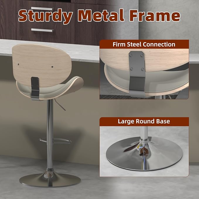 civama Bar Stools Set of 4 for Kitchen Counter, Adjustable Bar Height Chairs - Image 6