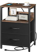 Yoobure Nightstand with Charging Station, Small Night Stand with Fabric Drawers by Yoobure