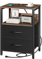 Yoobure Nightstand with Charging Station, Small Night Stand with Fabric Drawers by Yoobure