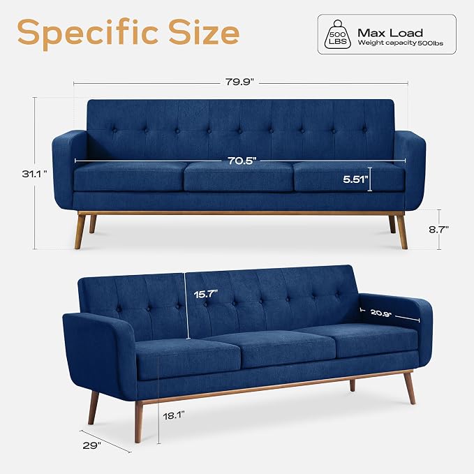 HUIMO Sofa Couch, Mid Century Modern Sofa - Image 2
